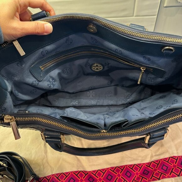 Tory Burch Blue/Purple Robinson Patchwork Double Zip Tote - Picture 4 of 11